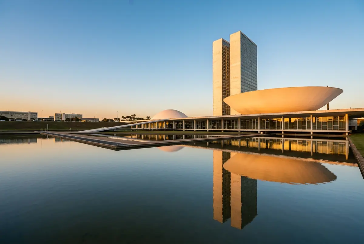 Congresso Nacional, em Brasília, ao entardecer (imagem gerada por inteligência artificial).